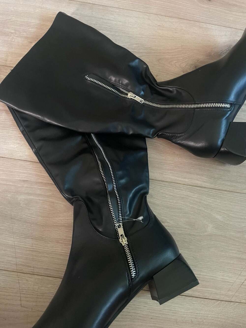 RAID Wide Fit Black Knee High Square Toe Boots Size 5